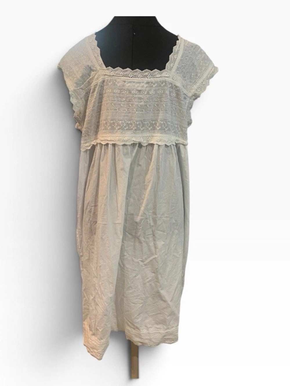 Ella Simone 100% Cotton Eyelet Lace Embroidered Nightgown Edwardian XL Nap Dress